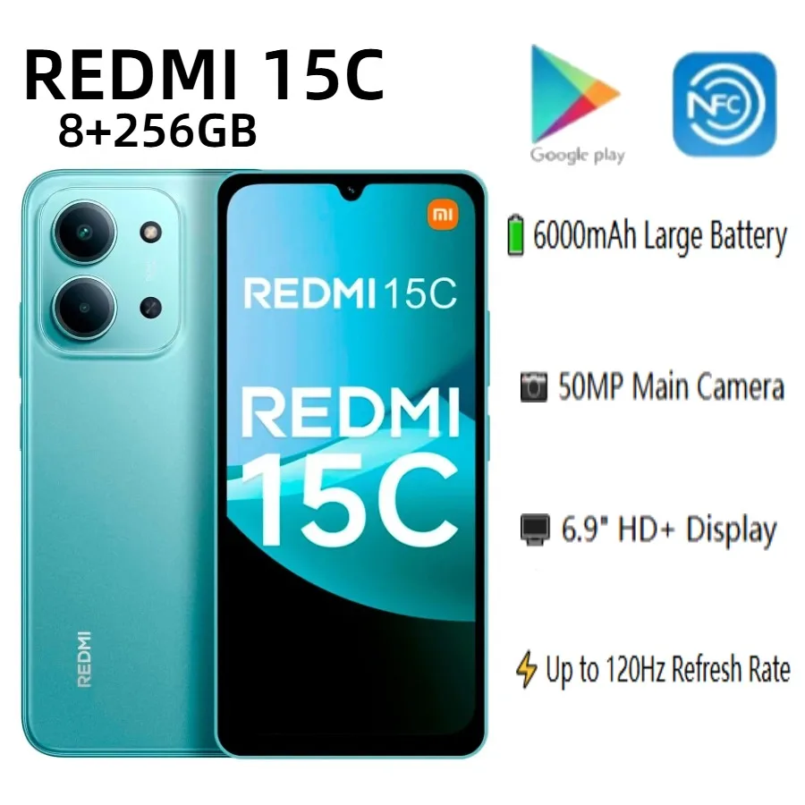 2026 latest models Redmi 15C Global Mobile Phone, 6.9-inch Screen, 6000mAh Large Battery, 33W Fast Charging