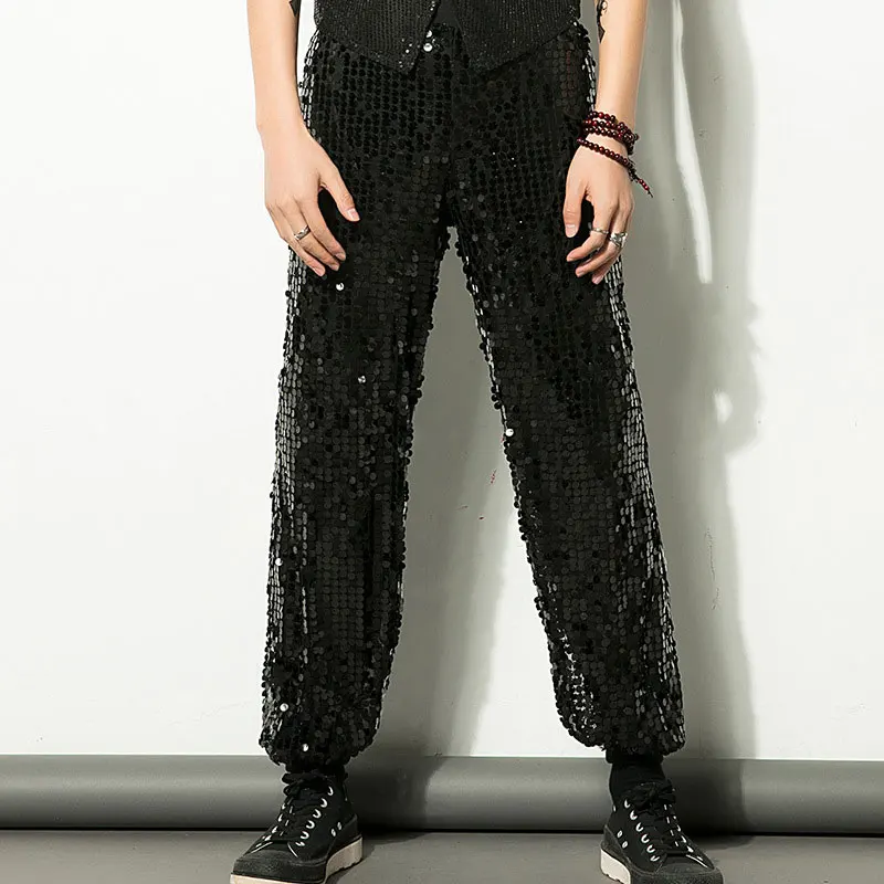 Shiny Silver Sequin Dance Streetwear Sweatpants 2022 New Disco Party Stage Trousers Men Prom Singer Costume Pantalones de Hombre