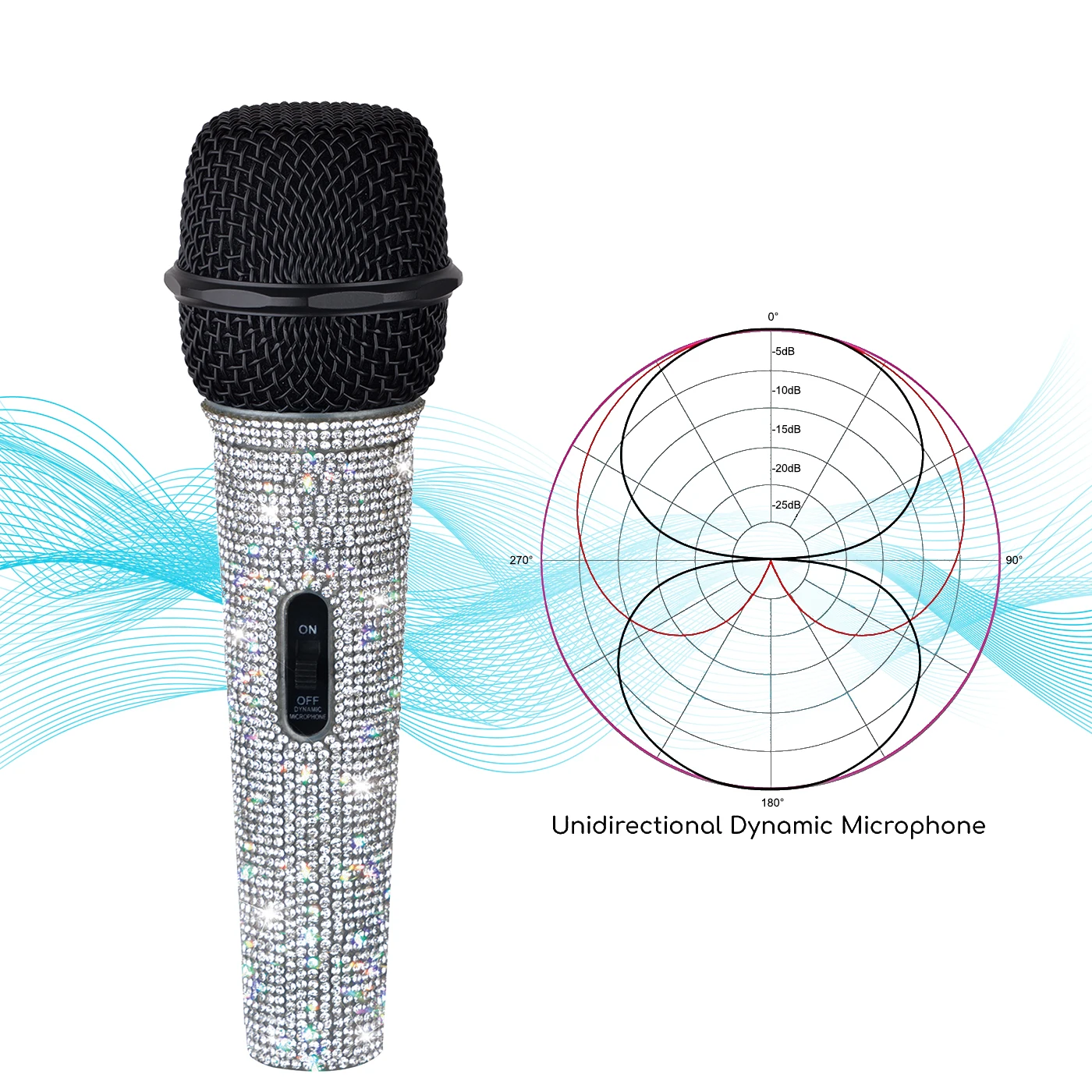 Professional Dynamic Metal Handheld Microphone, Rhinestone Blink Blink Decorated, For Singing Show Party