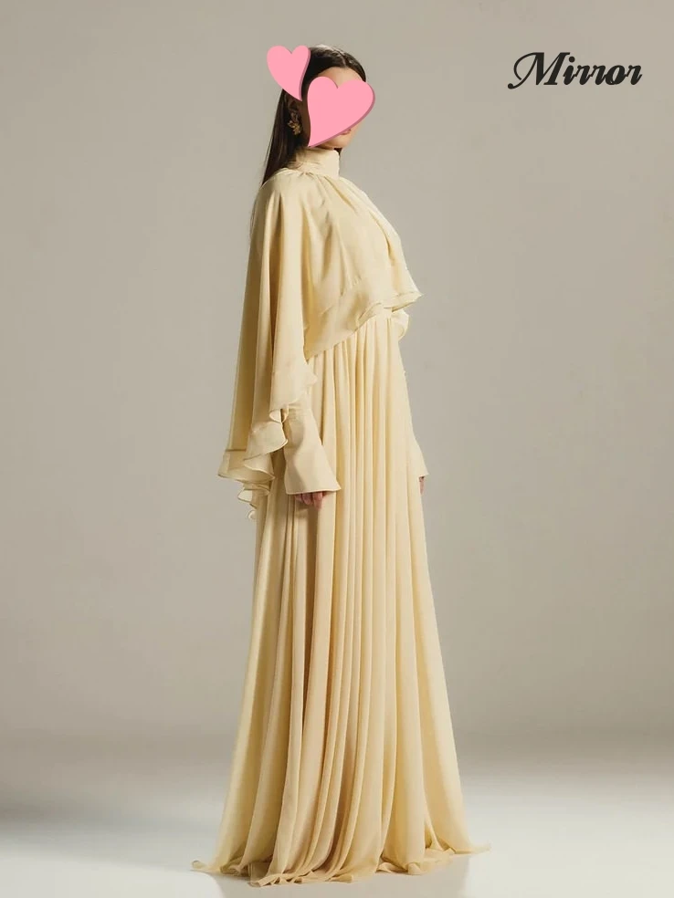 Mirror Dress Elegant Vintage Sweet Simple Beige Chiffon Cape A-Line Customize Formal Occasion Prom Dress Evening Party Gowns