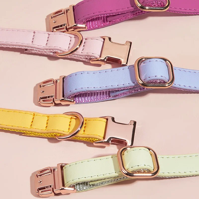 Pet Pu Leather Collar Candy Color Breathable Cat Collar Pearl Gold Small and Medium-sized Dog Collar