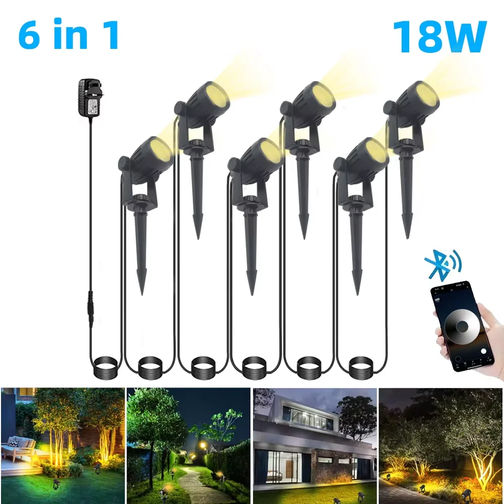 Outdoor Smart Landscape Spotlight APP en afstandsbediening 16 miljoen kleuren IP65 waterdicht voor pad binnenplaats tuinen achtertuin