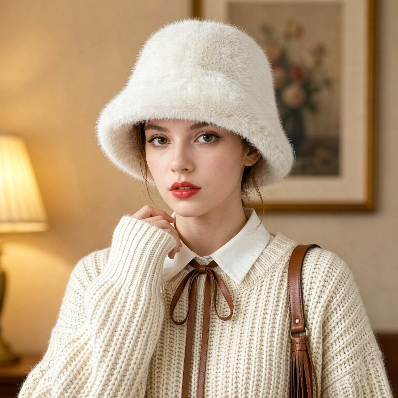 3-Piece Set Women's Plush Fleece Bucket Hats–Winter  Thickened Warm & Cold-Proof, Cute Face-Slimming Trendy TikTok Viral Style