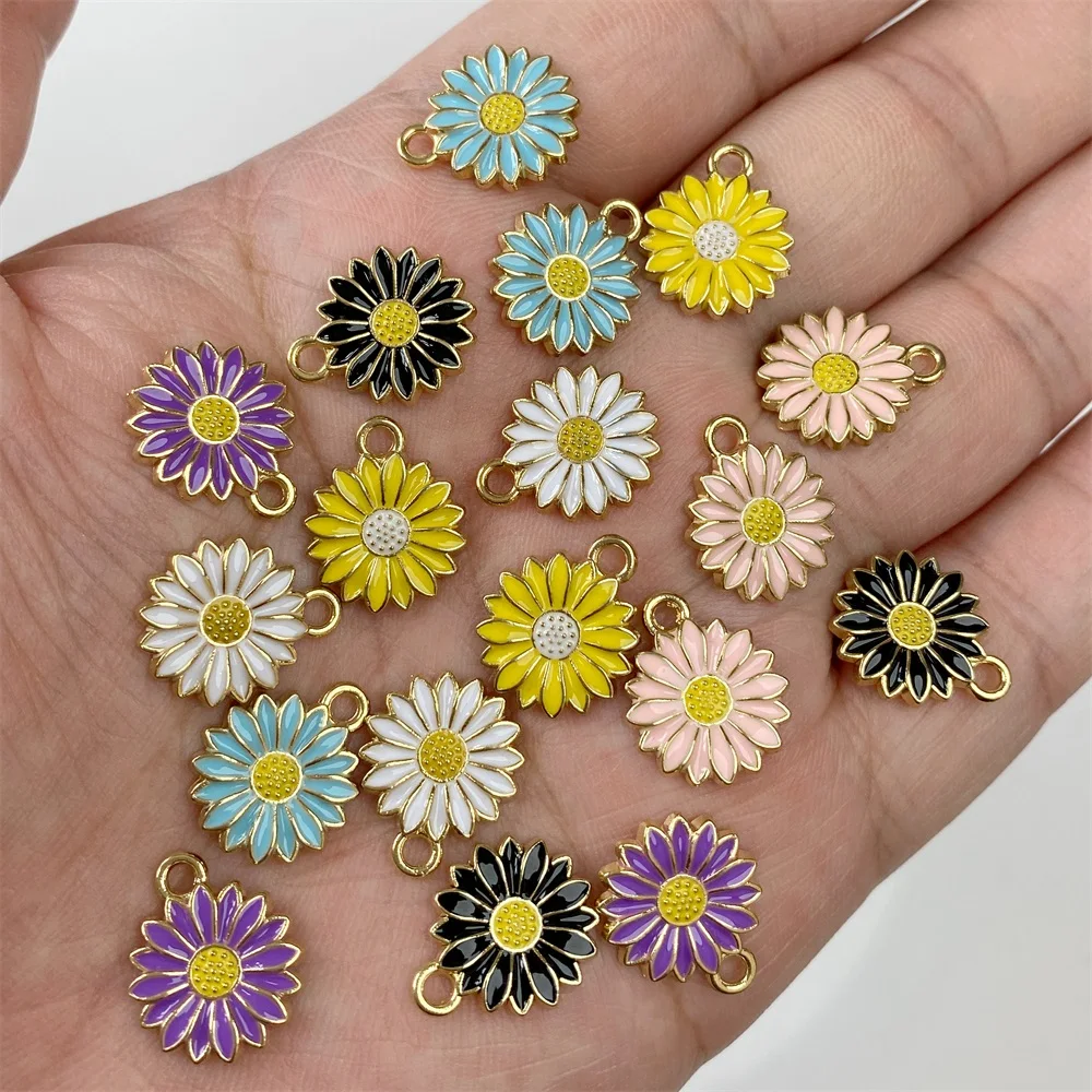 20Pcs 6Color 13MM Alloy Metal Drop Oil Colorblock Daisies Charm Flower Plant Pendant For DIY Bracelet Necklace Jewelry Making