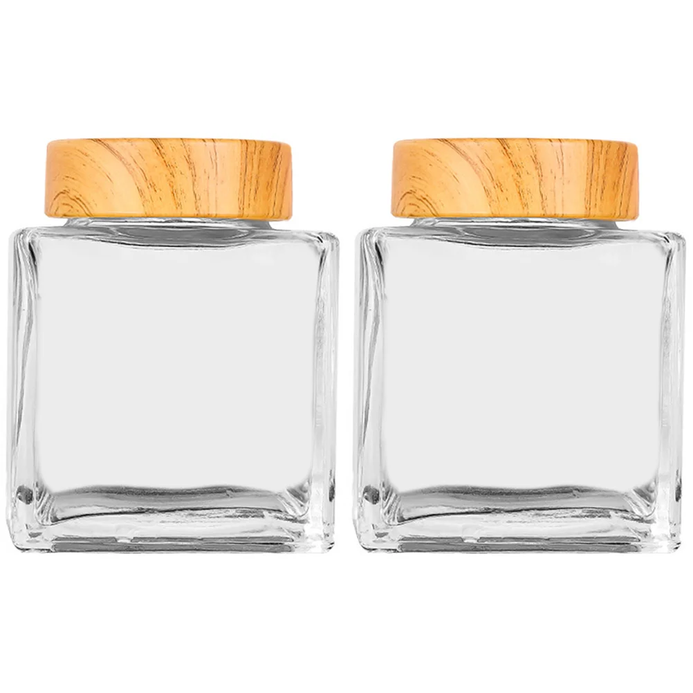 

2Pcs Glass Honey Jar Wood Lid Leakproof Honey Container Large Mouth Transparent Jam Syrup Dispenser Small Jars