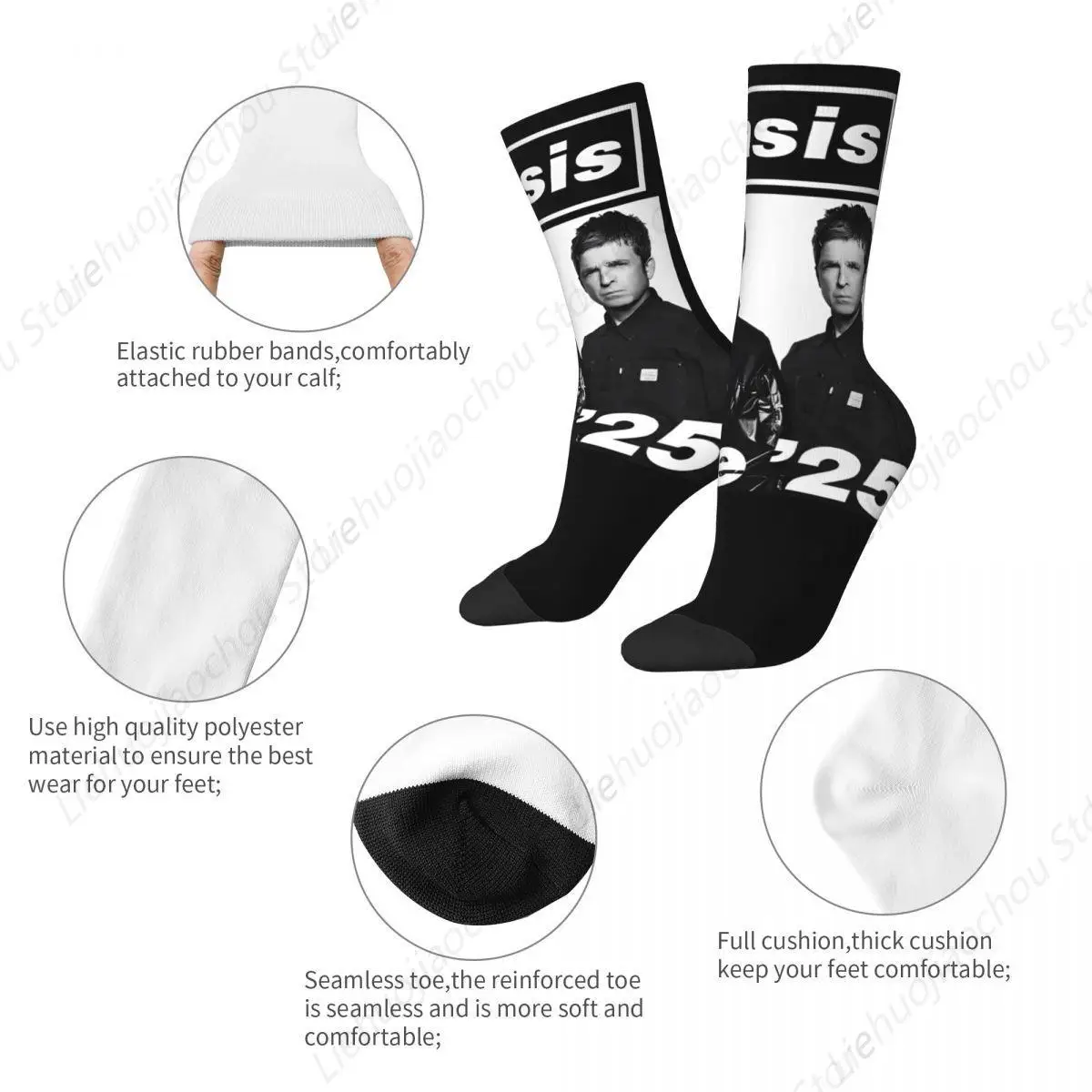 Funny Live '25 Tour Rock British Band Skateboard Socks O-Oasis Polyester Long Socks for Unisex