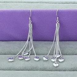 SAIYE  925 Sterling Silver Five Heart Snake Chain Long Drop Earrings For Women Wedding Engagement Party Fashion Jewelry