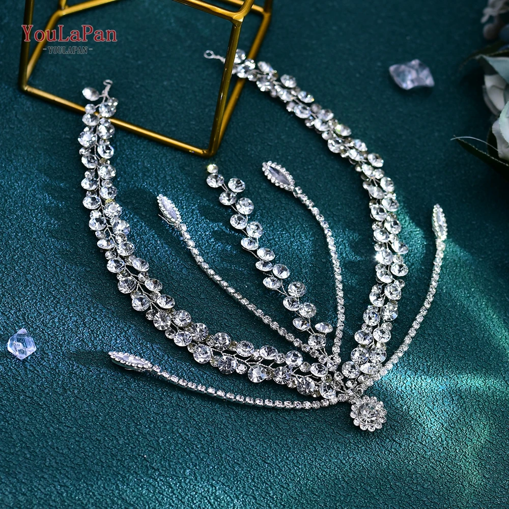 YouLaPan Bride Silver Color Rhinestone Forehead Tiara Shiny Crystal Wedding Headband Hair Accessories Women Party Headwear HP669