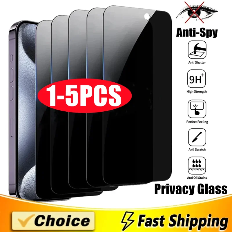 1-5Pcs Full Cover Privacy Screen Protector For iPhone 15 11 12 14 13 Pro Max 13 12 Mini XR X XS MAX SE 14 15 Plus Anti-spy Glass