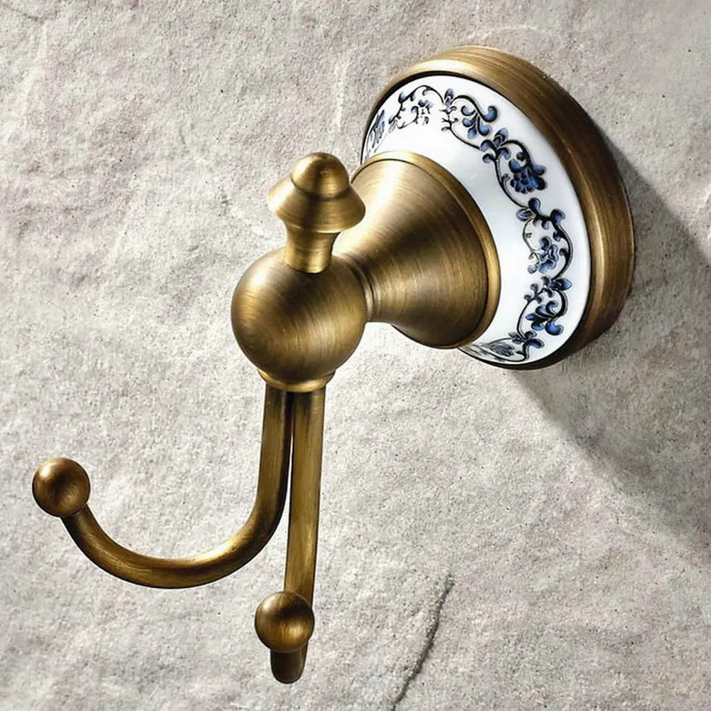 Antique Brass Clothes Hooks Wall Mounted with Porcelain towel rack clothes hook Bathroom Accessories Robe Hooks zba410