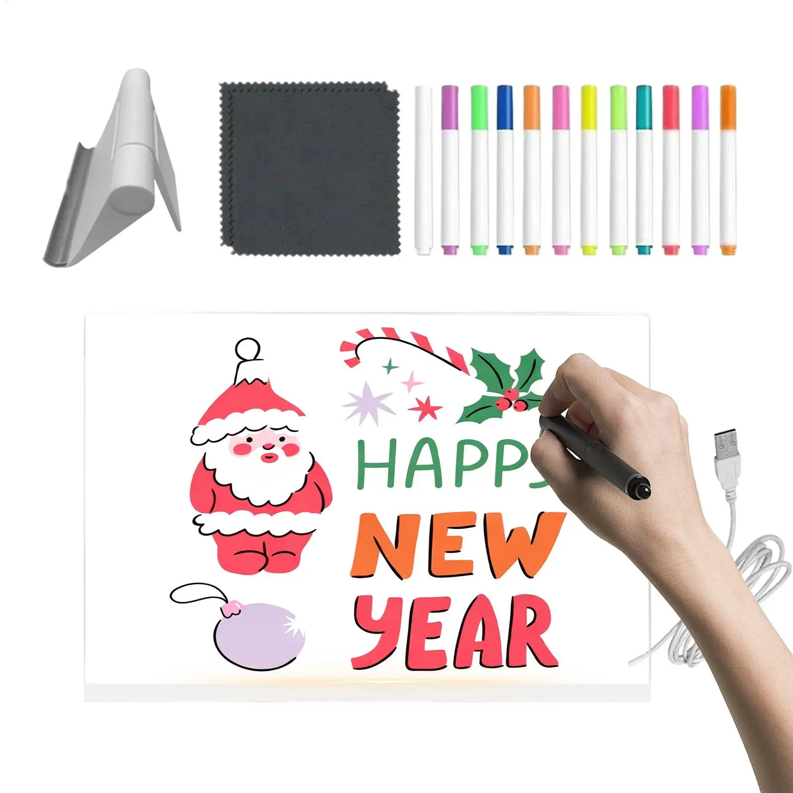 Kids LED Drawing Board with Transparent Acrylic Pad Foldable Stand Light-Up Doodle Art Writing Tablet for Travel Classroom Use