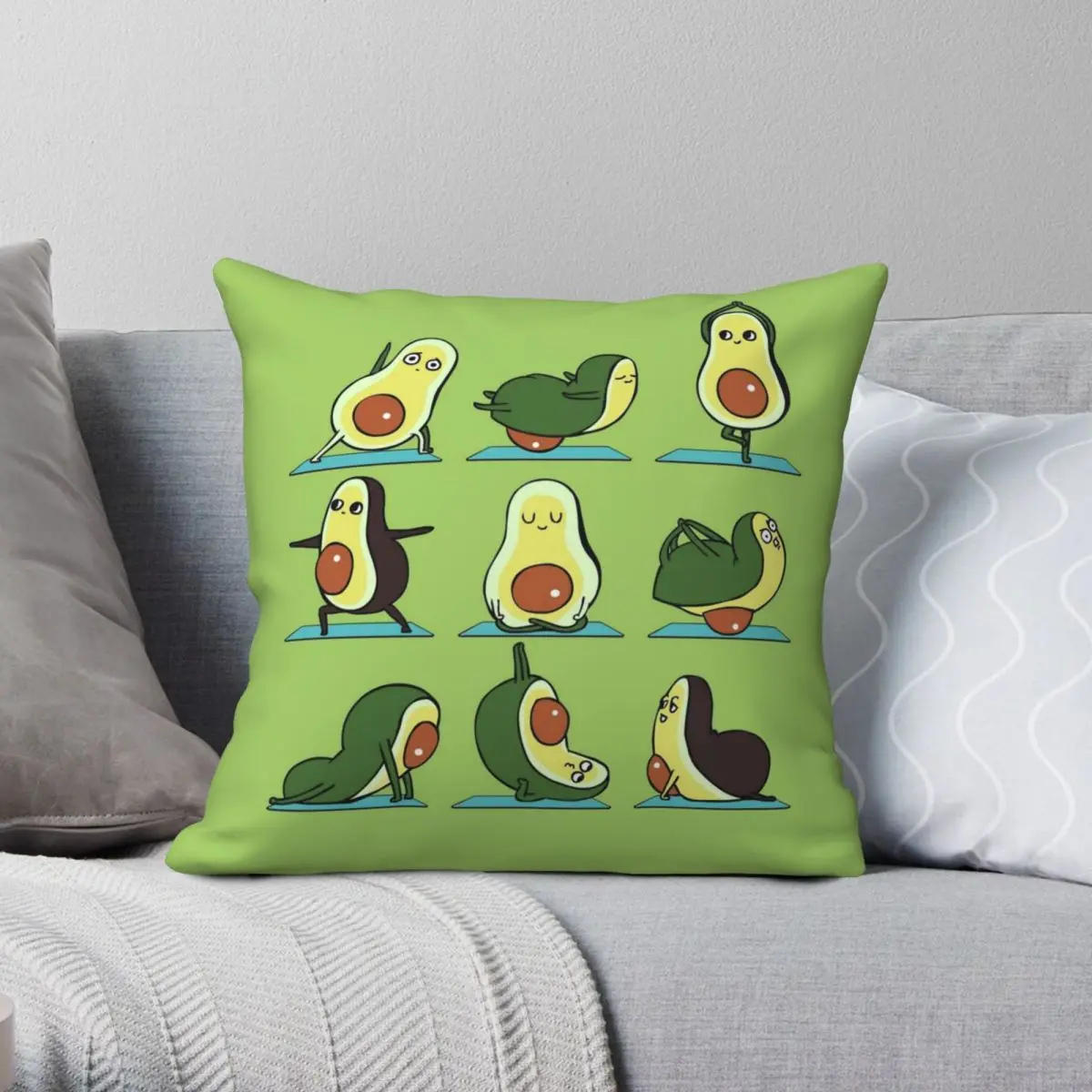 Avocado Yoga Fitness Workout Square Pillowcase Polyester Linen Velvet Pattern Zip Decor Room Cushion Cover 45x45