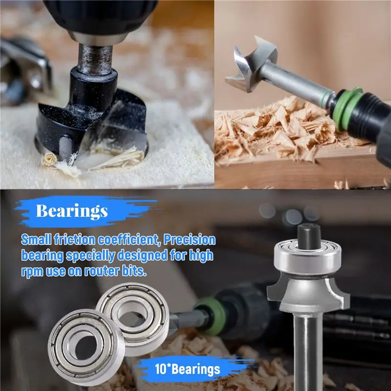 Y42A-10Pcs Router Bits Top Mounted Ball Bearings Guide For Router Bit Bearing Repairing Replacement Accessory Kit