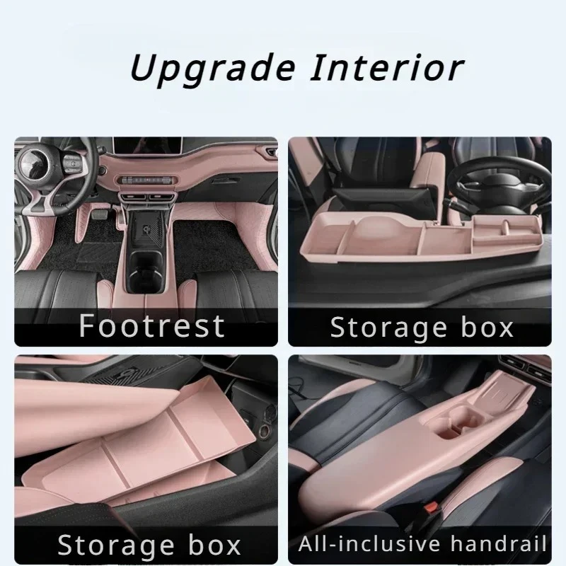 Car Pink Interior Set For BYD Seagull Steering Wheel Cover Storage Box Center Controls Modified Interior Refit Parts Accessories