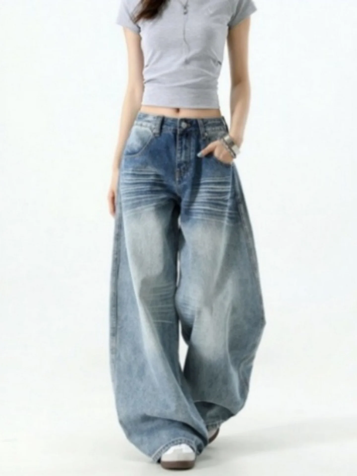 American Style High Waist Wide Leg Jeans Women's Autumn 2026 Slimming Loose Banana Pants Curved Knife Pants Floor-Length
