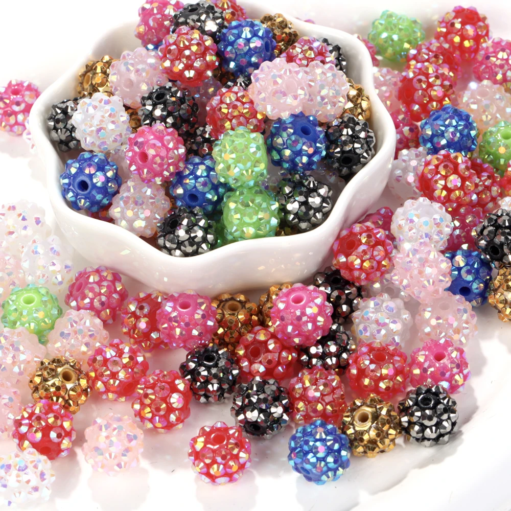 10/30/50Pcs 12mm Resin Bayberry Ball Charm Acrylic Rhinestone Beads For Jewelry Making Findings DIY Bracelet Earring Accessories