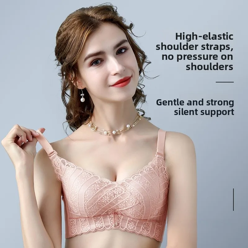 

Summer New Arrival Ultra-Thick Gathered Lace Bra with Steel Ring Anti-Slip Underwear Bra Bandeau Style Comfortable Nylon Fabric