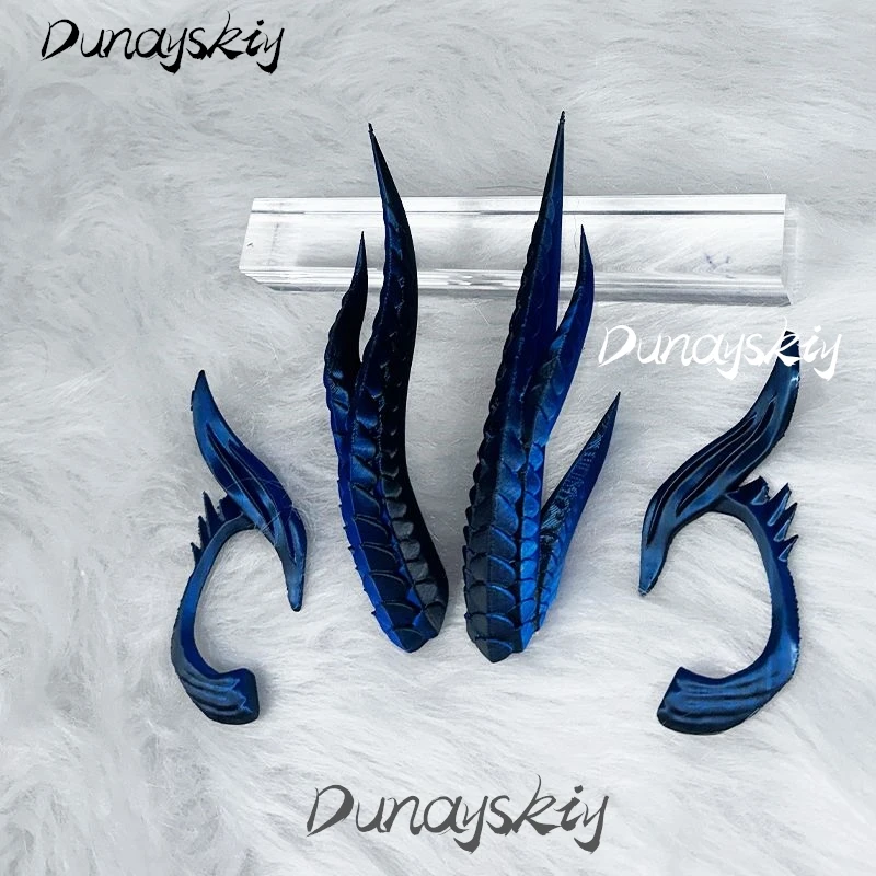 Nezha 2 Aorun التنين ملك البحر الغربي تأثيري حلي مجموعة القرن الأذن اكسسوارات ثلاثية الأبعاد PLA المعادن الأزرق مخصص الزي