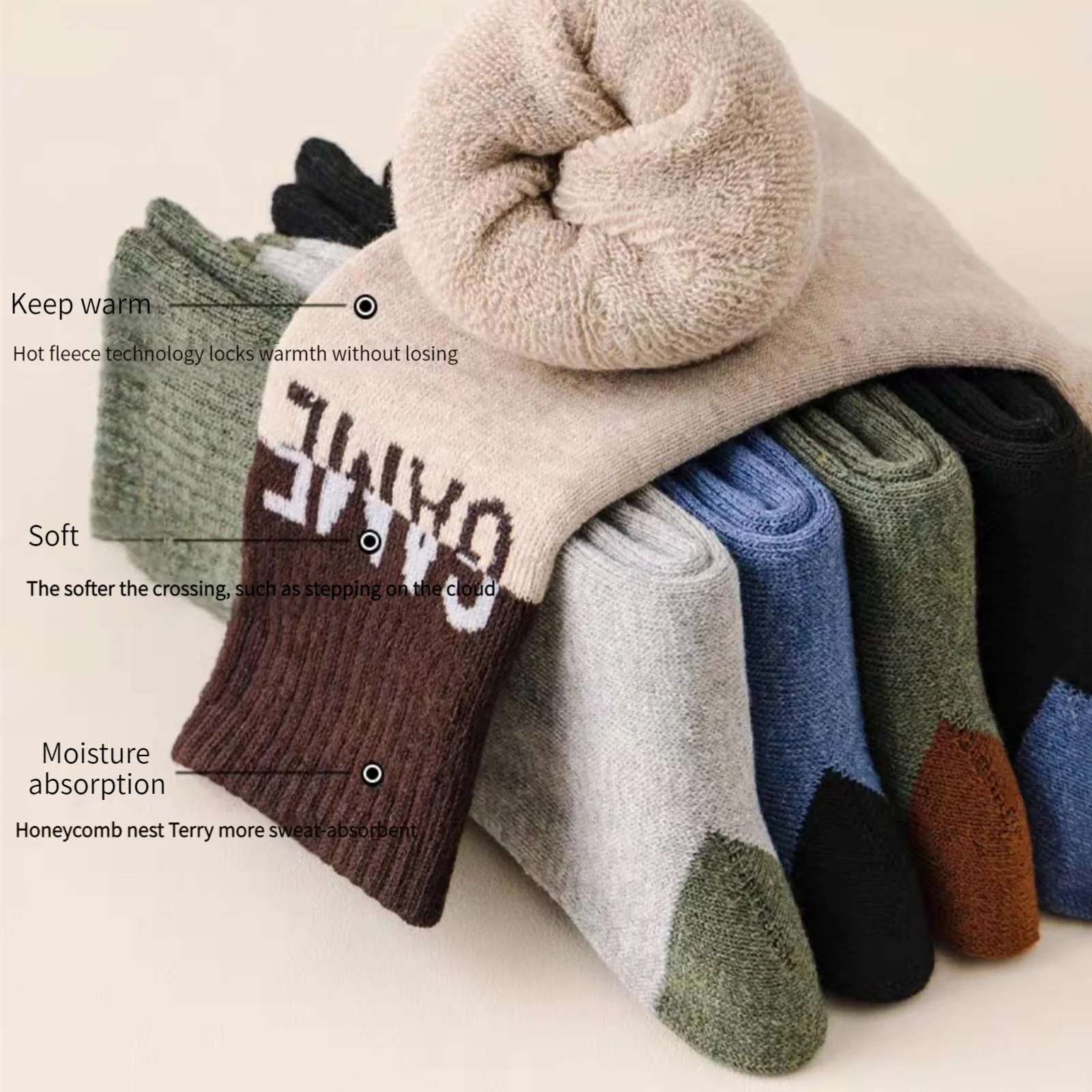 

5 Pairs Men's Mid-Calf Socks for Autumn Winter - Big Size Diamond Pattern Striped Solid Color Business Socks