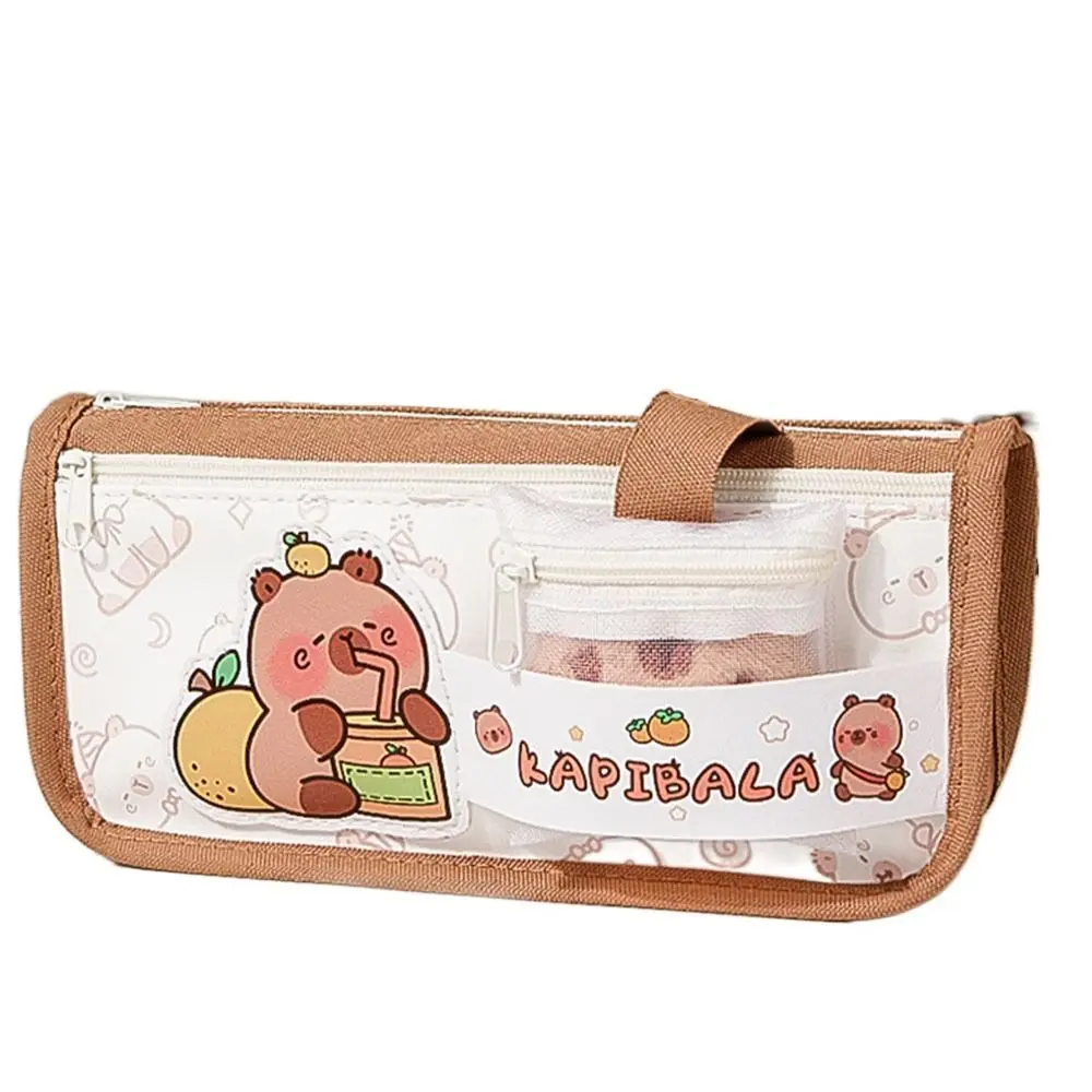 Kawaii Large-capacity Capybara Pencil Case Storage Box Canvas Capybara Pen Pouch Capibala Double-deck Cartoon Pen Bag Children