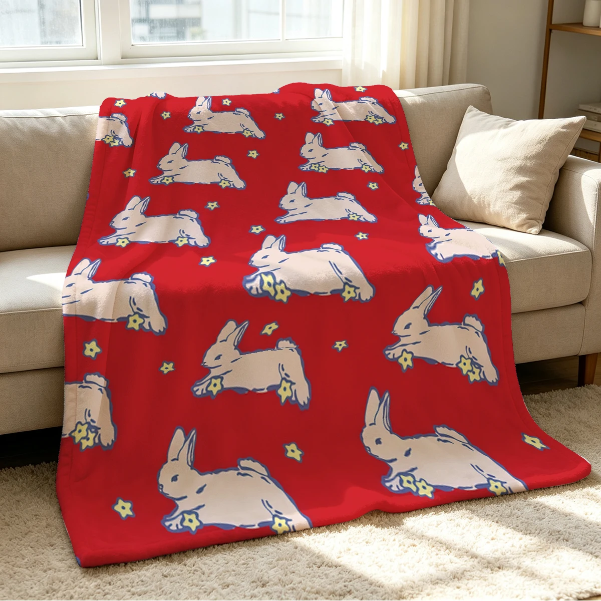 Rabbit March Blanket Soft Cozy Throw for Sofa Bed Festive Holiday Decor Gift for Kids and Adults,Lightweight and Warm