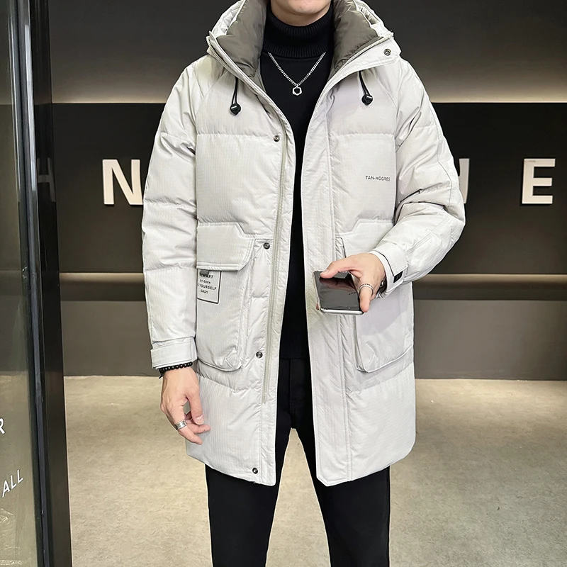 2024 novo estilo de inverno para baixo jaqueta dos homens casaco pato branco à prova vento quente casaco engrossar com capuz parkas roupas masculinas