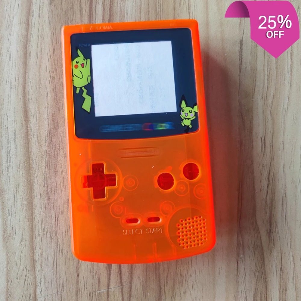 غلاف برتقالي شفاف لهاتف نينتندو دي GBC GameBoy مجموعة كاملة من الألوان مع أزرار أزرار ملونة وأوراق موصلة