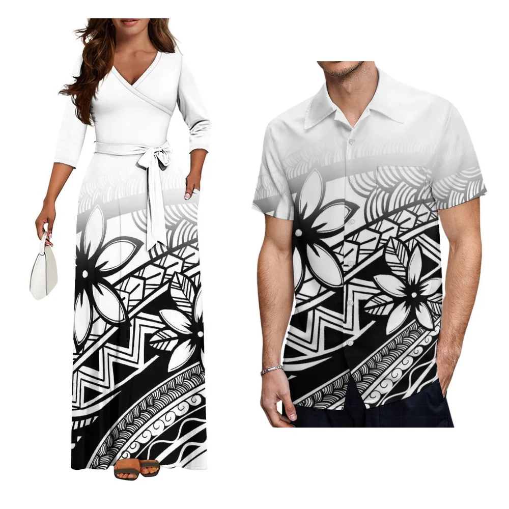 

Summer Samoa Polynesian Women'S Dress Slim Dress Cocktail Party Pair Maxi Dress And Men'S Shirt Pacific Art Print Couple Set