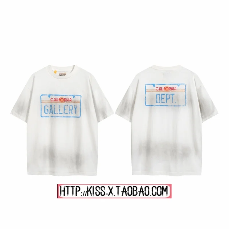 

Trendy 2026 California License Plate Retro Stained Couple Short Sleeve T-shirts Casual Style round Neck Cotton Tops for Men A...
