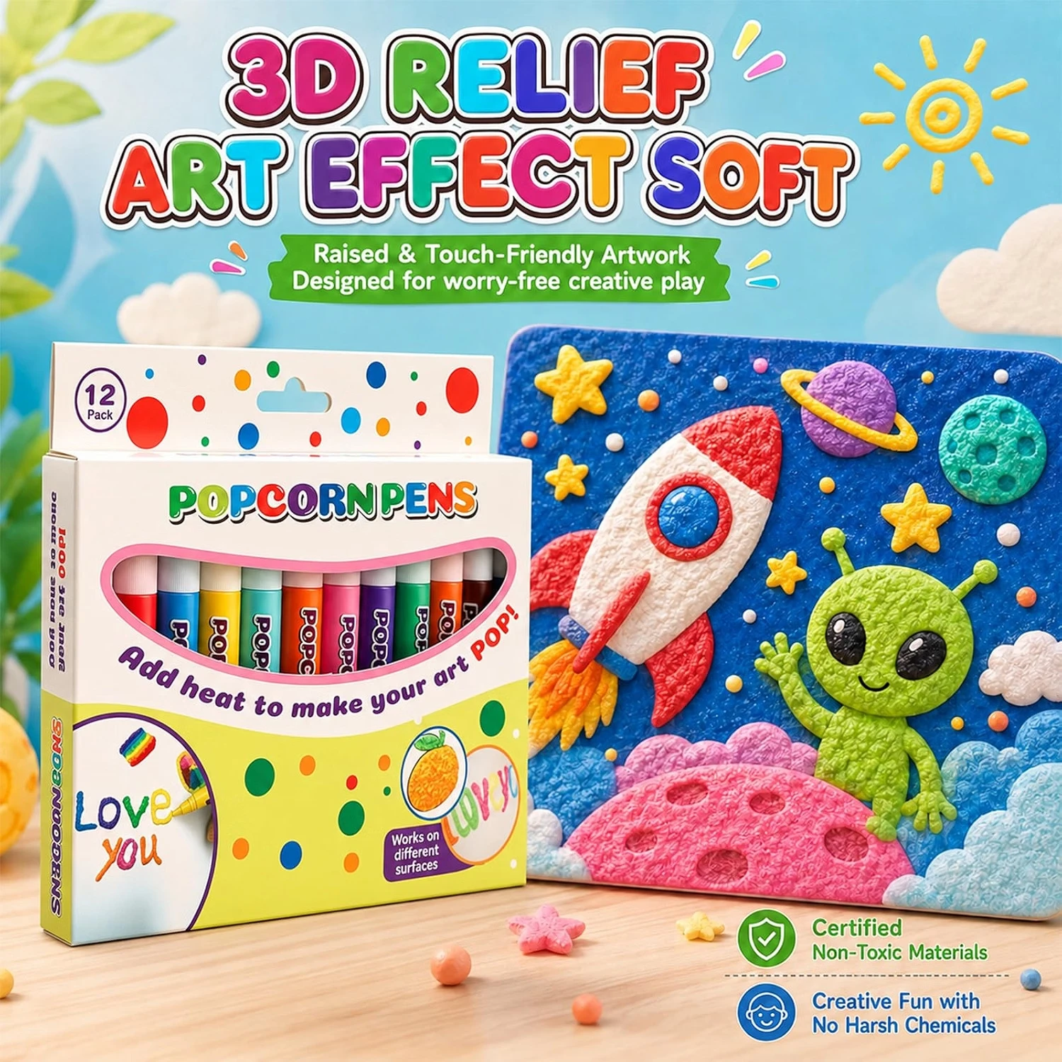 3D Puffy Popcorn Art Marker Set 4