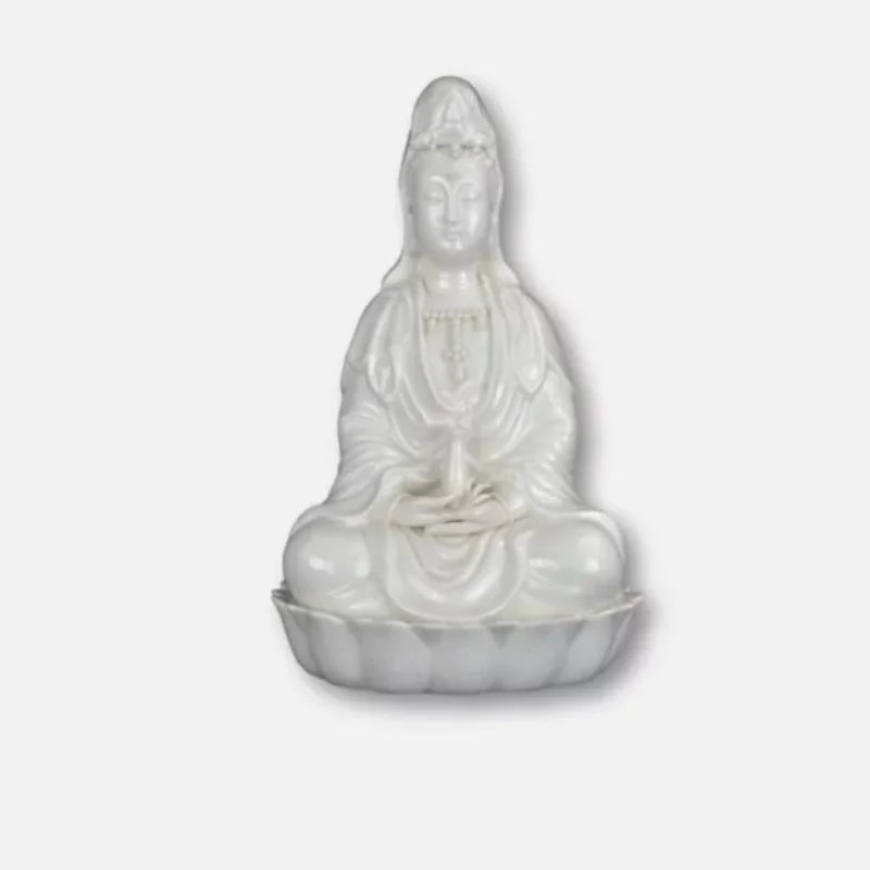 

8.5" Fine Porcelain Ceramic Buddha Sitting on a Lotus Statue Avalokitesvara
