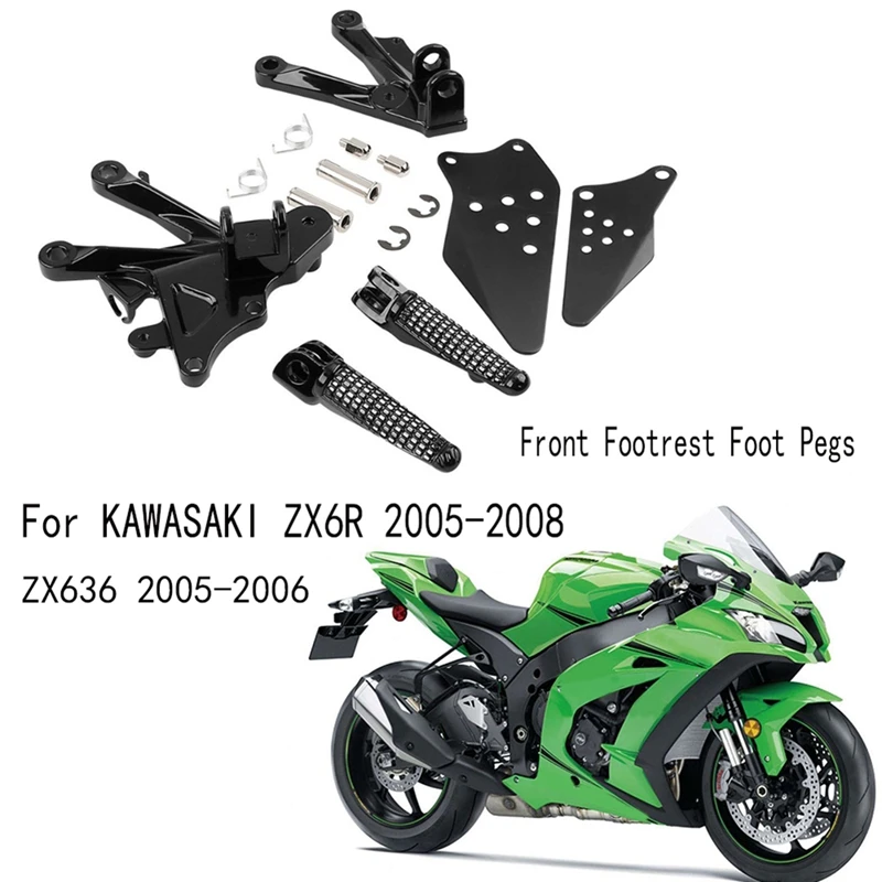 Motorcycle Foot Support Set Foot Pegs For KAWASAKI ZX6R 2005-2008 ZX636 2005-2006