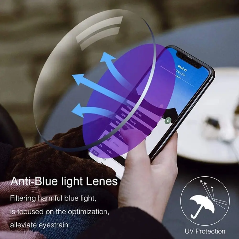 

Blue Ray Blocking Anti-Blue Light Reading Glasses Mobile Phone Holder Portable Square Eyeglasses Metal Ultralight