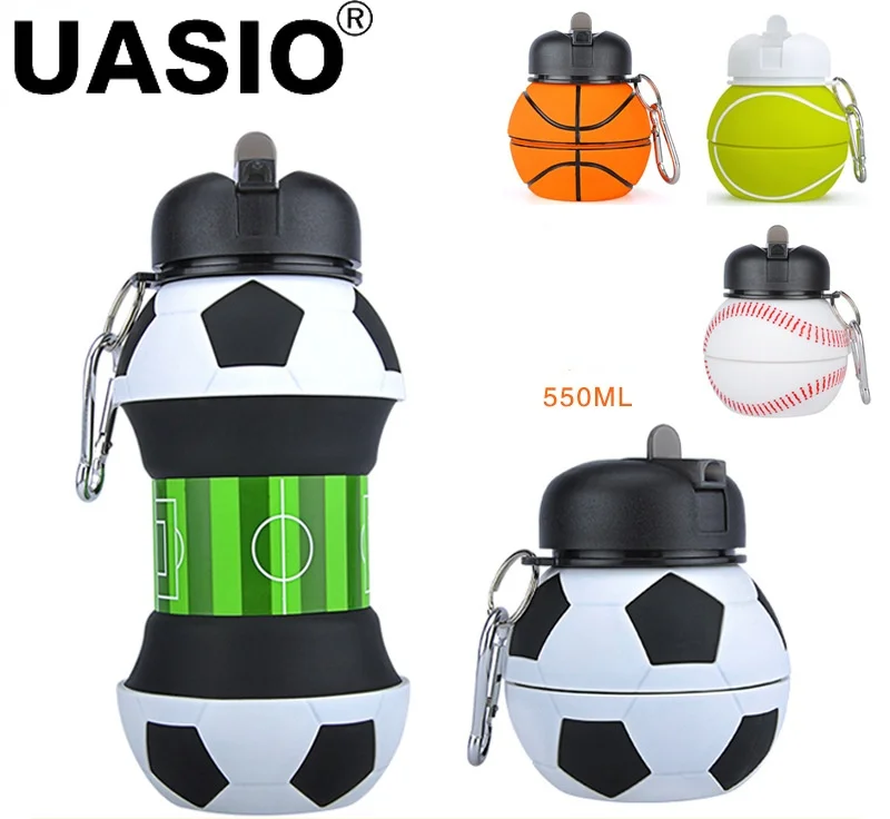 Sports Fold Water Bottle Football Basketball Tennis Leakproof Portable Silica Gel Kettle Travel Office School Kids Water Bottle