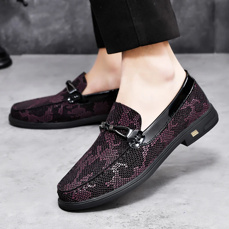 

Handmade Leather Shoes Casual Flats Slip-on Shoes Men's Fashionable Driving Shoes High-end Loafers Black/ Purple Plus Size 37-45