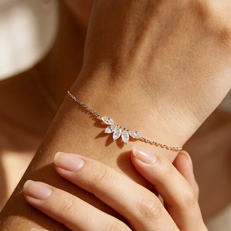 Smyoue 5 Gems 3*6mm Marquise Cut All Moissanite Bracelets for Women Original Luxury Adjustable Chain Real S925 Silver Jewelry