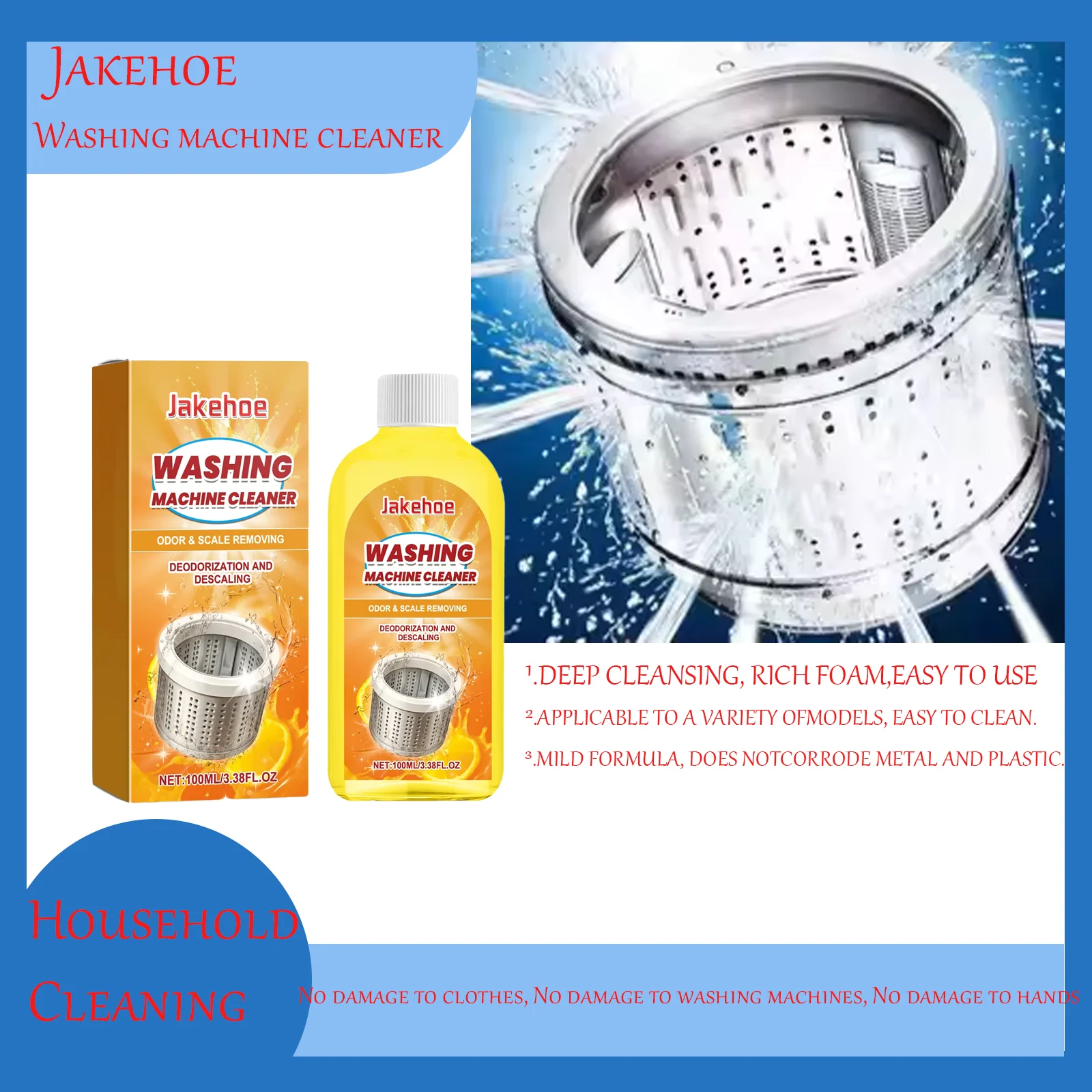 

Jakehoe 100ml Washing Machine Cleaner for Cleaning the Inner Drum of Washing Machines, Removing Stains and Dirt
