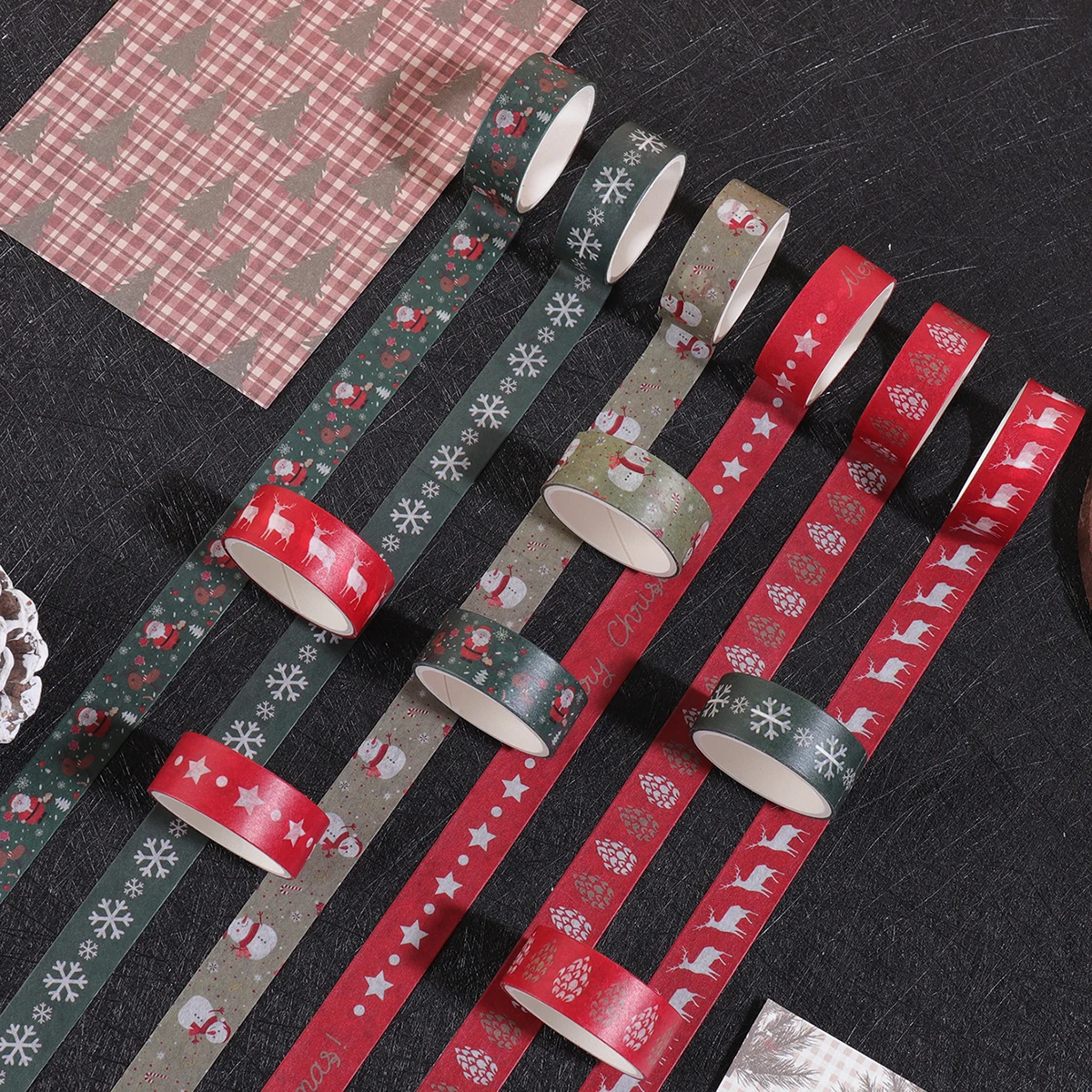 6 لفات/صندوق من شريط واشي بطابع عيد الميلاد، مناسب لمواد تزيين المجلات بنفسك، هدية عطلة للأصدقاء. #4