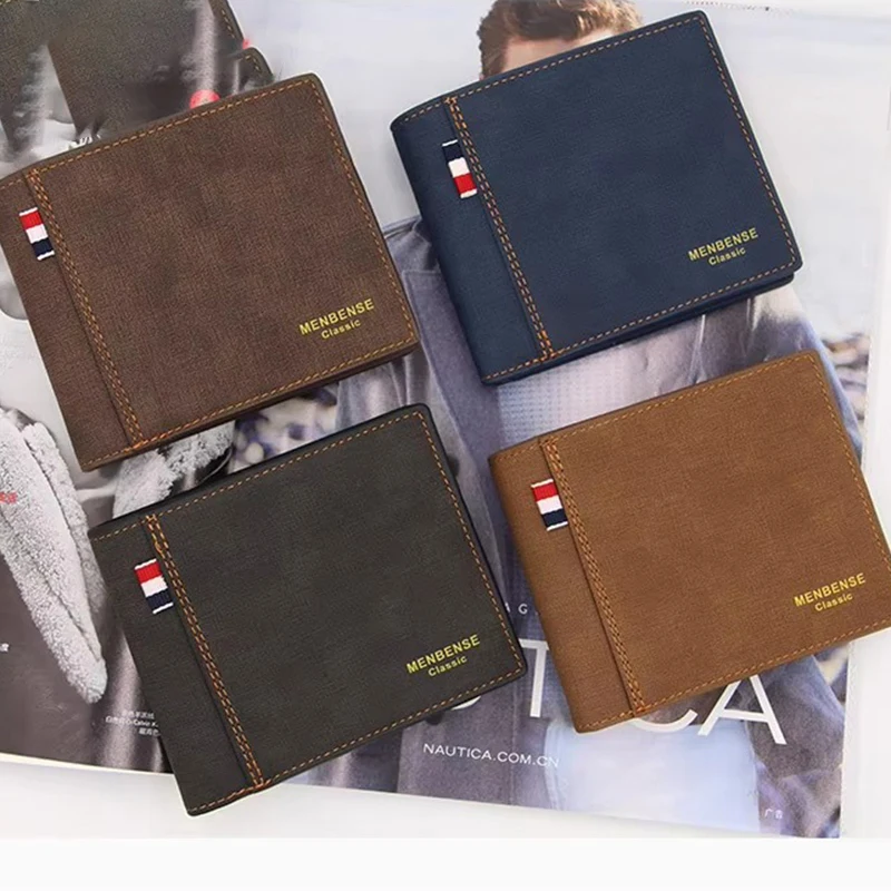 Carteiras masculinas simples de couro pu, porta-cartões, carteira fina e bolsas com bolso para moedas, presente masculino, sacos de dinheiro de café