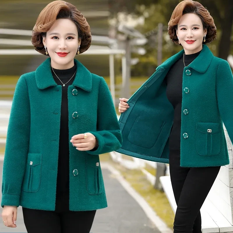 

Autumn Winter New Imitation Mink Fleece Fur Jacket Women Casual 5XL Large Size Short Woolen Coat Thicken Cardigan Wool Overcoat