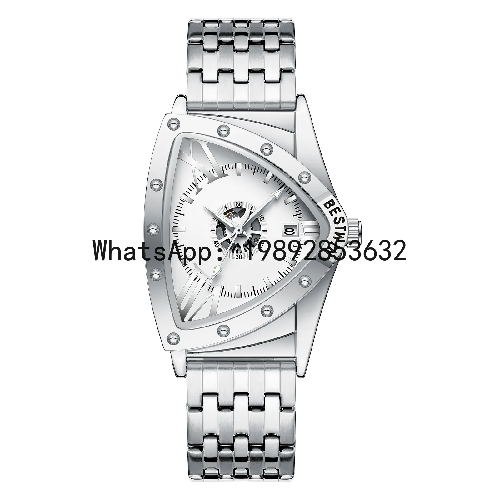 

XL Men's Triangular High-End Trendy Personality Hip-Hop Quartz Watch silver Hollow Design