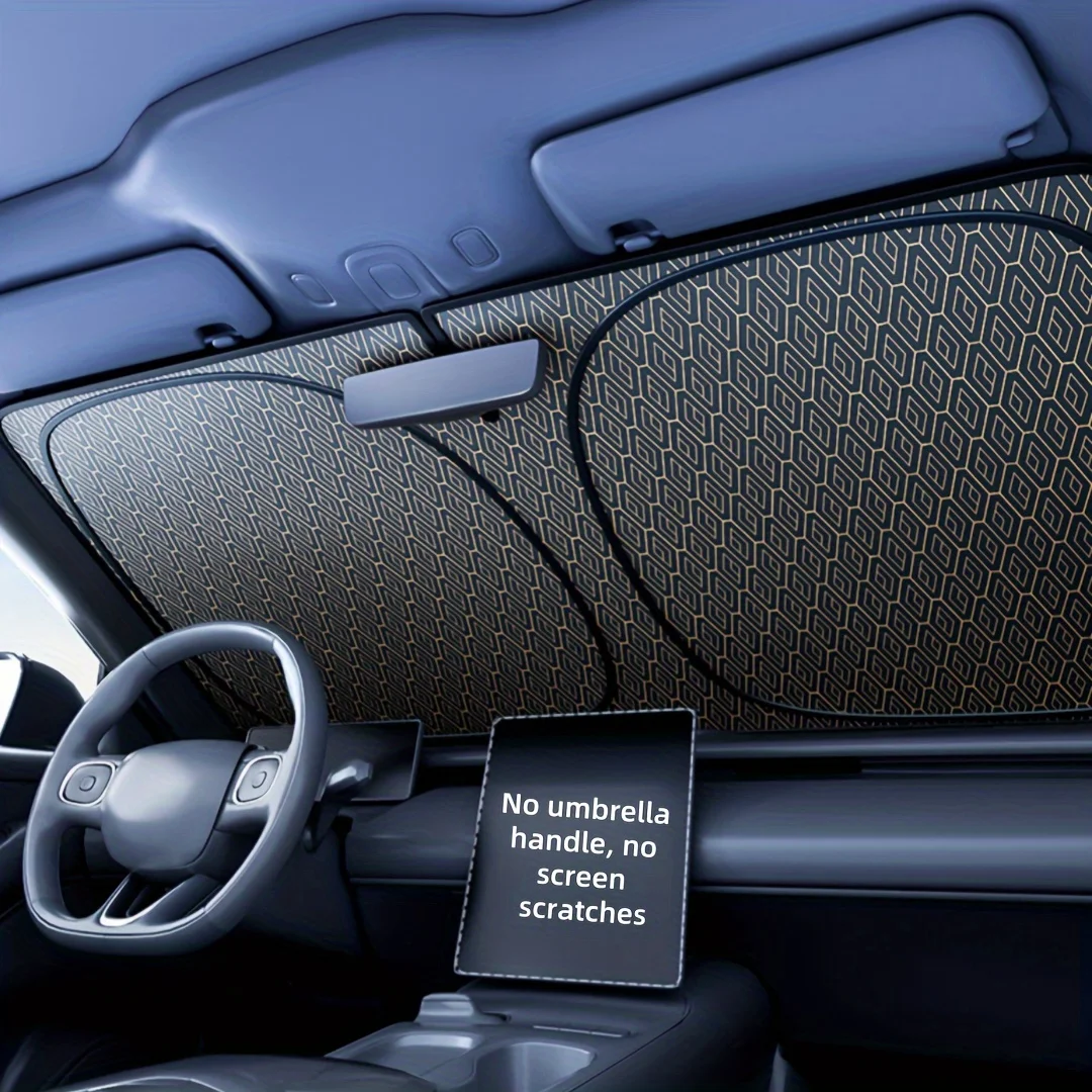 مظلة عالمية للزجاج الأمامي للسيارة، درع شمسي حراري قابل للطي مع انعكاس ليزر من التيتانيوم للسيارات والشاحنات وسيارات الدفع الرباعي #4
