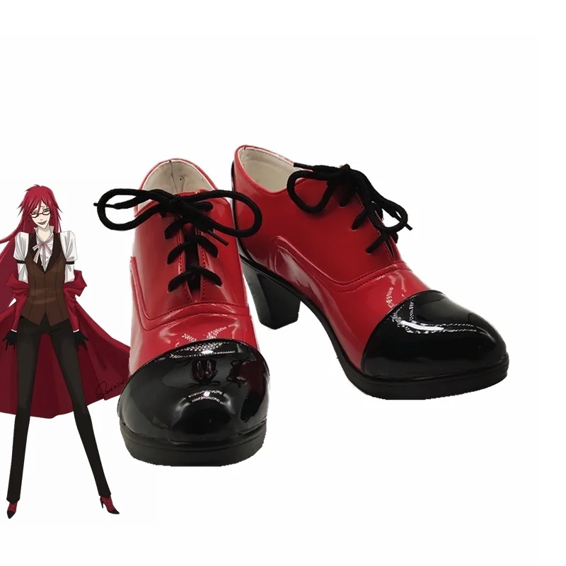 

Anime Black Butler Grell Sutcliff Cosplay Shoes Boots Halloween Party Red High Heels Custom Made