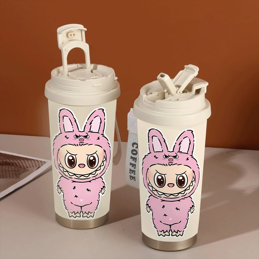 

Labubu Periphery Pattern Water Cup Leakproof Boys Cartoon Insulated Cups Labubu Anime Supplies School Portable Handle