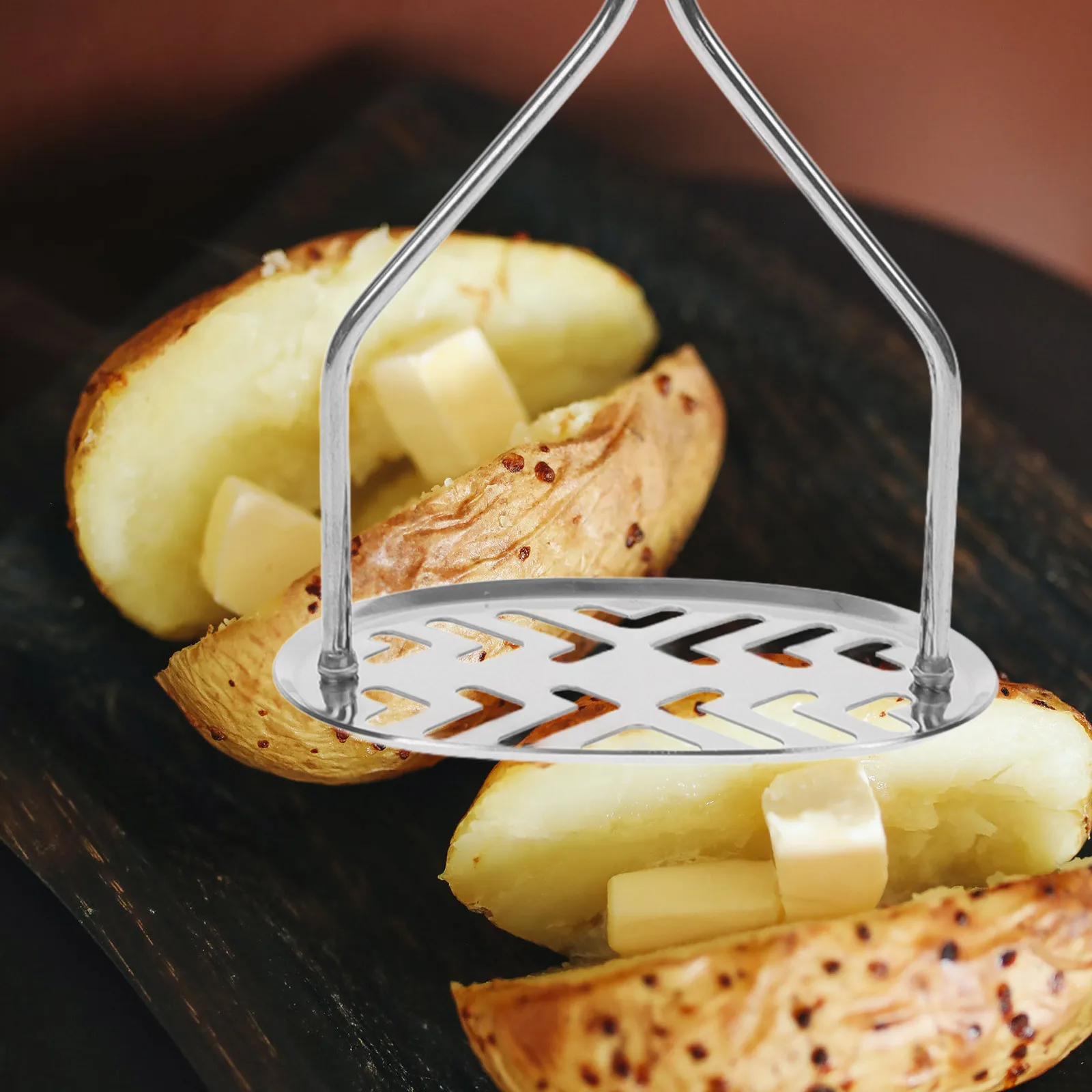 

Potato Masher Stainless Steel Head Long Handle For Kitchen Restaurant Use Vegetable Ricer Tool Reusable Potato Crusher