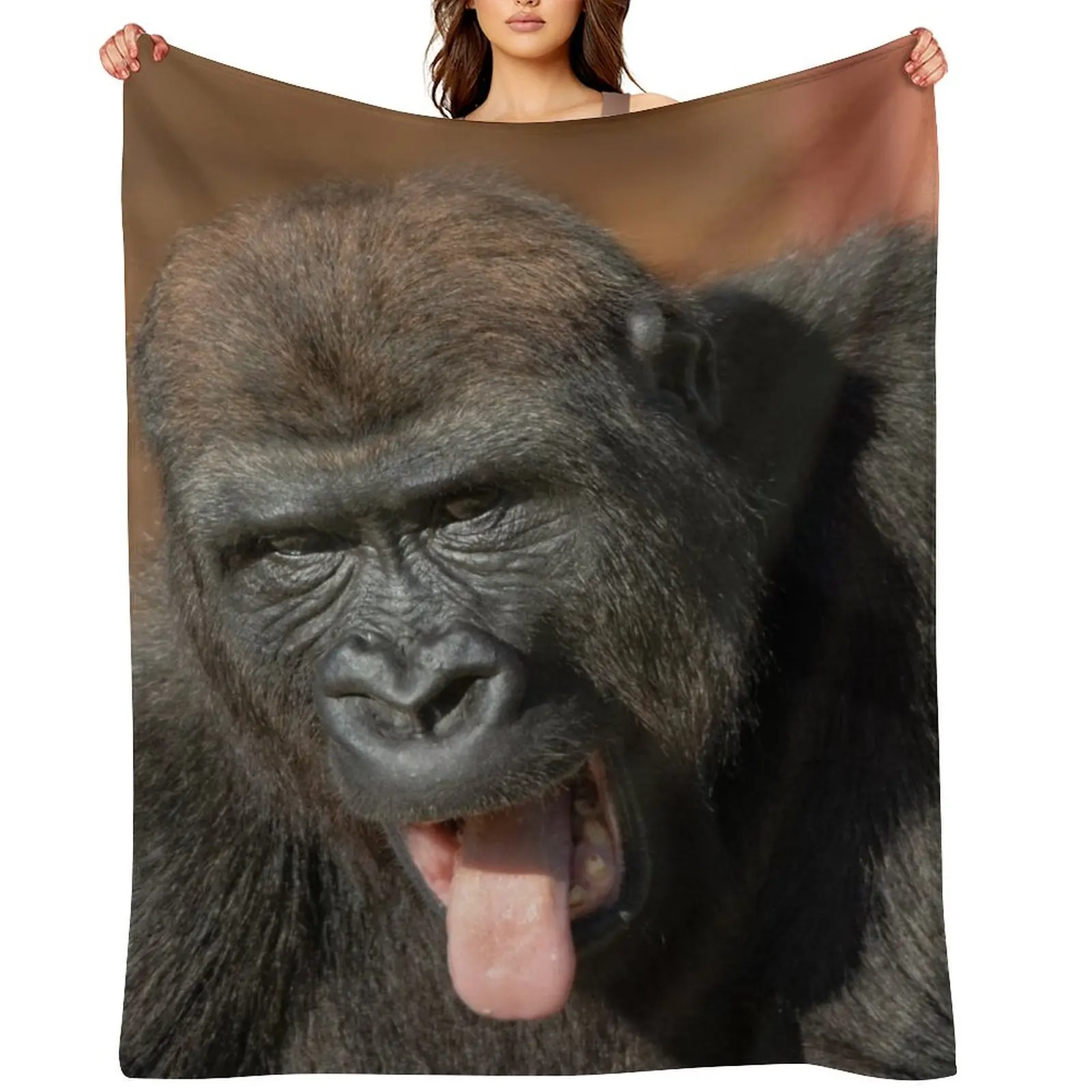 

Gorilla Lope Showing His Tongue Throw Blanket Giant Sofa blankets and throws anime Weighted Blankets