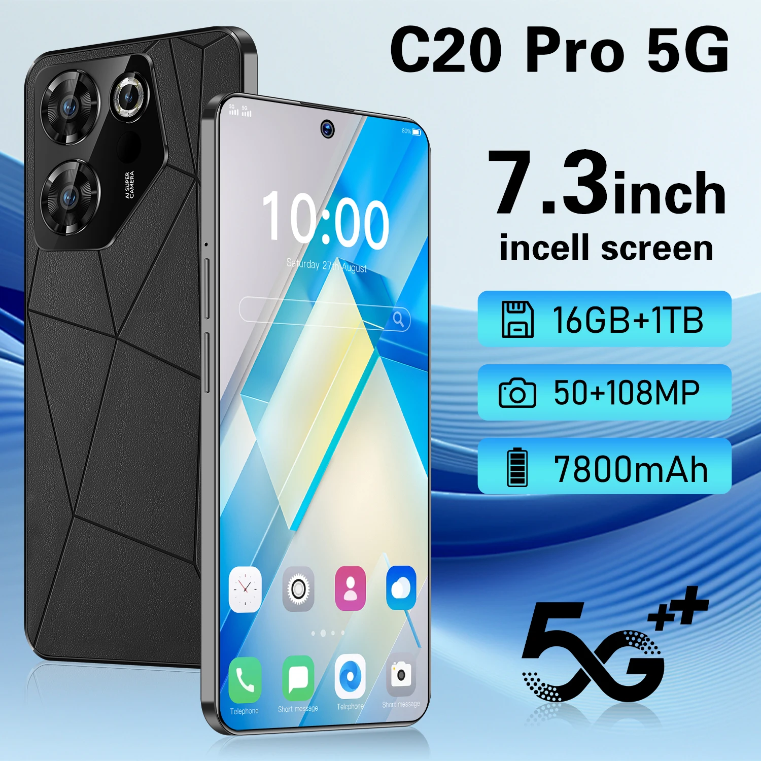 Original C20 Pro Smartphone 7.3inch Global Version 16GB+1TB Dimensity 9200+ Android 14.0 50+108MP 4G/5G Cellphone Mobile Phone