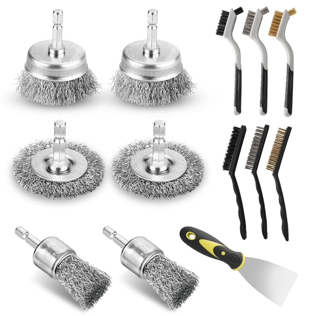 

13 Pack Carbon Steel Wire Wheel Brush Set, Wire Brush for Drill,for Cleaning Rust, Dirt, Paint Scrubbing, Kitchen, Home