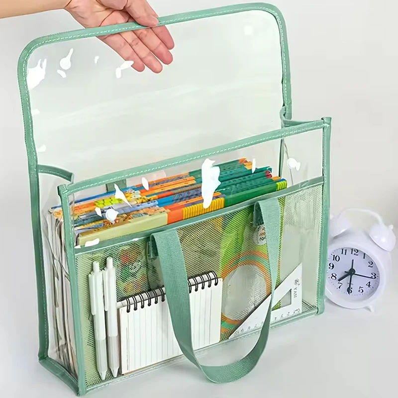 Large Capacity Portable Handheld Folder Transparent Waterproof Expandable PVC Self-Adhesive File Storage Bag Office Supplies