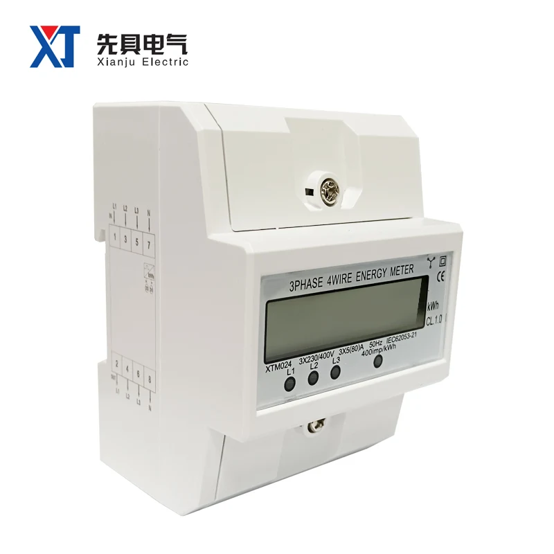 XTM024 Three Phase 4 Wires Energy Meter LCD Display KWH CL.1 RS485 Communication Port MODBUS-RTU 35mm DIN Rail Type